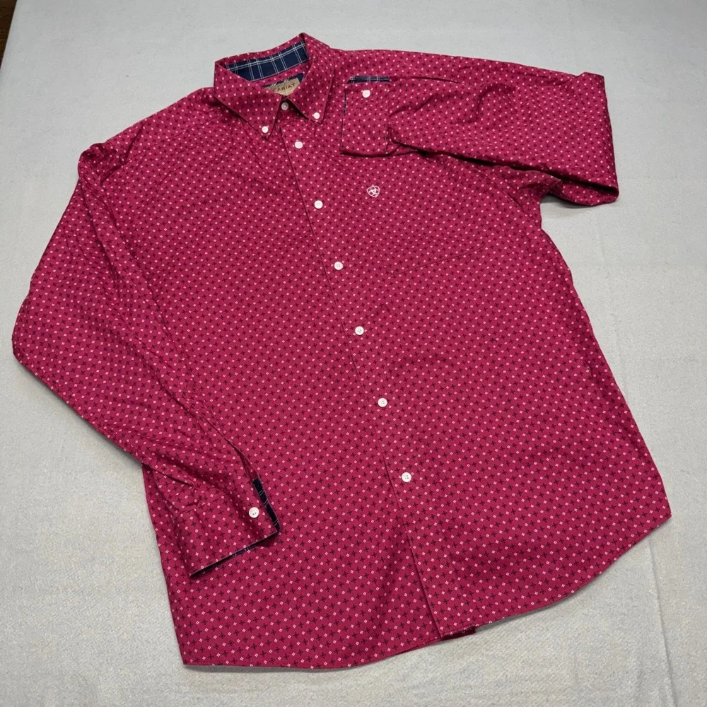 Ariat Wrinkle Free Luis XL Burgundy Geometric Print Long Sleeve Shirt Men